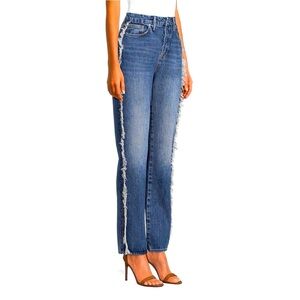 Good American Good Boy Jeans High Waisted Fray Side, size 2 / 26, NWT
